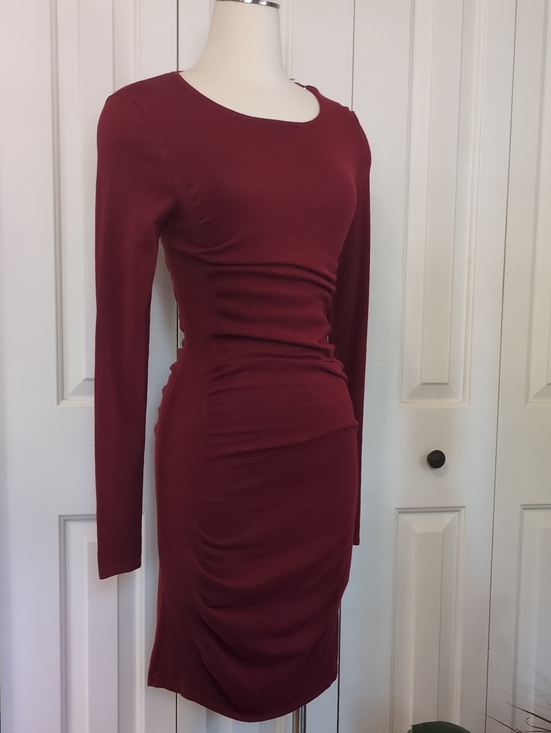 Express Dresses & Skirts - Express Long Sleeve Ruched Bodycon Dress - Burgundy
